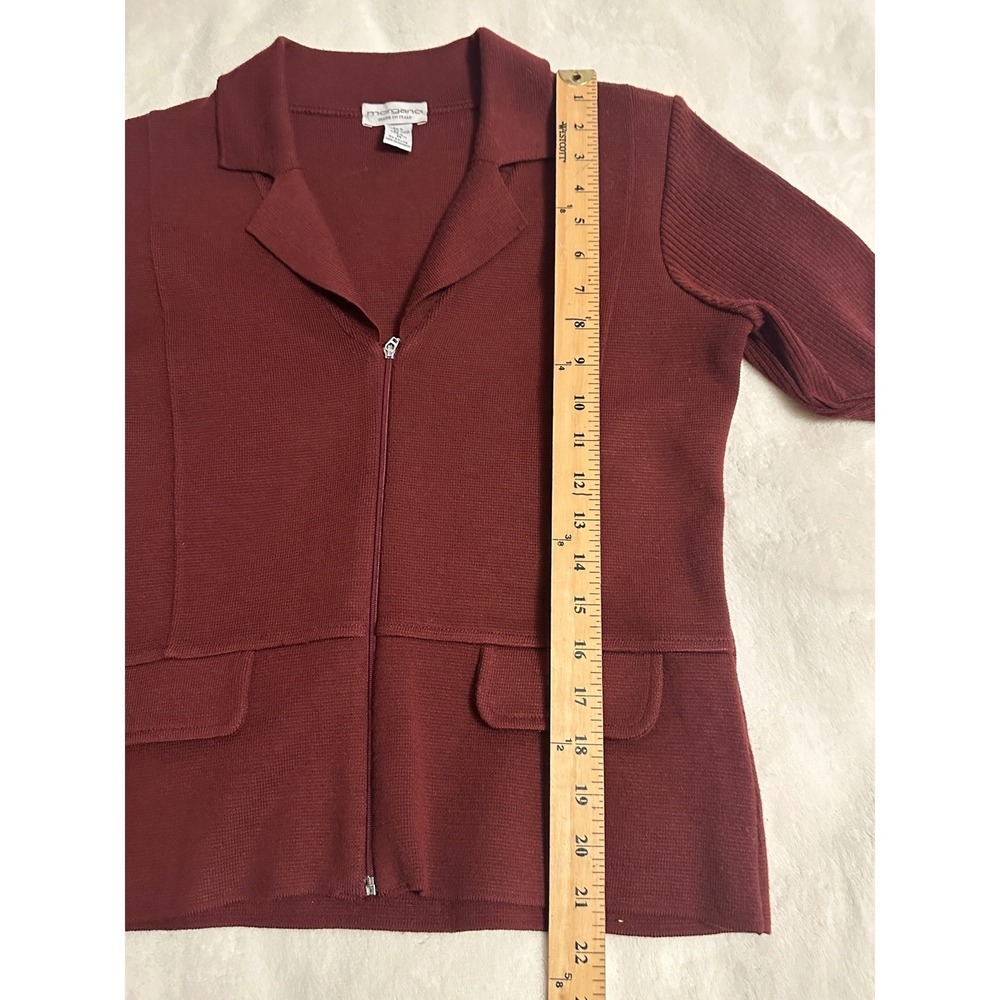 Morgano Italian Knit Zip Front Cardigan Sweater Merino Wool Blend M Red - Picture 11 of 12